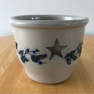 Vintage Salmon Falls Stoneware Blue Salt glaze Blueberry Vine pattern Planter